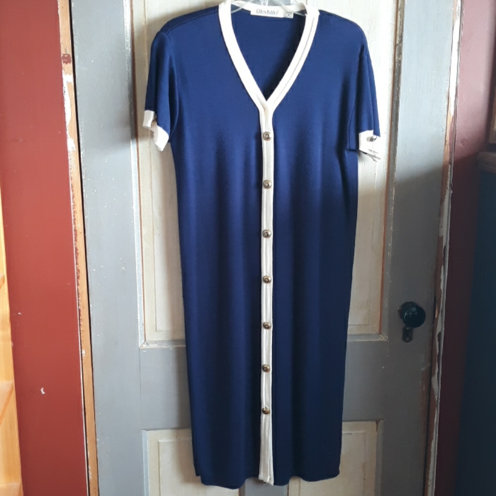 Vintage Ellen Ashely Navy and White Button Dress